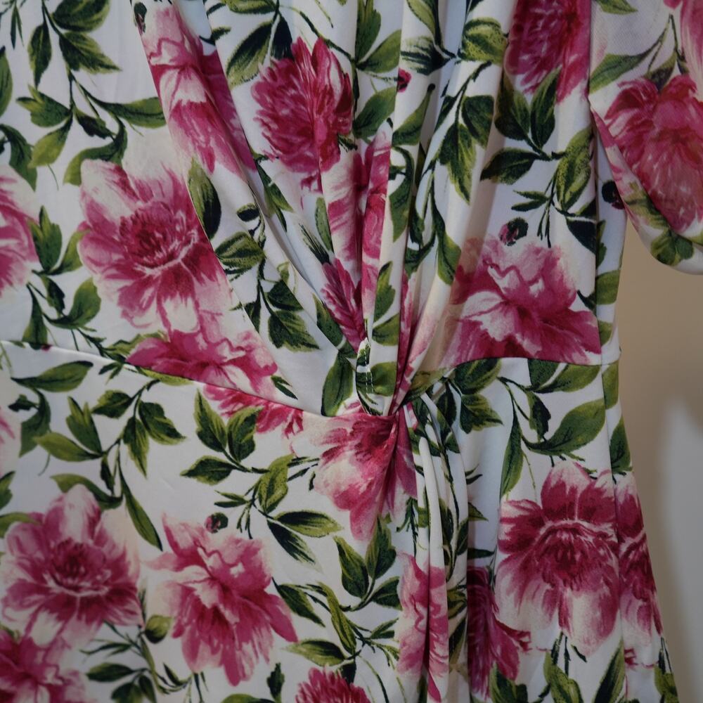 Perseption Concept Women Floral Twist Front Blouse Medium Pink Green Cottagecore - Picture 6 of 7